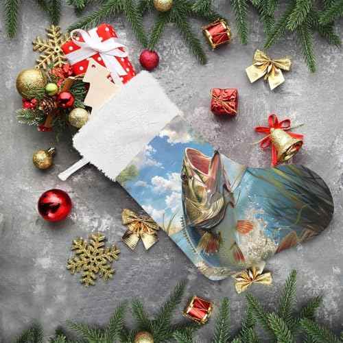 Bass Fish Christmas Stocking Xmas Stocking Decorations for Holiday 17.71 * 12.2 inch