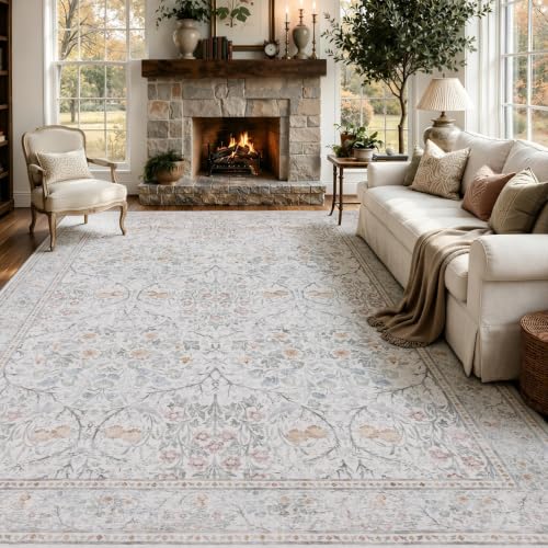 JOLLYVOGUE 9x12 Beige Washable Faux Cashmere Area Rug for Living Room