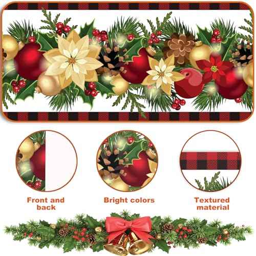 Christmas Valances for Windows, Rod Pocket Floral Patterns Winter Christmas Valance Curtains, Xmas Valance Curtains for Living Room, Bedroom, 54x18 Inch