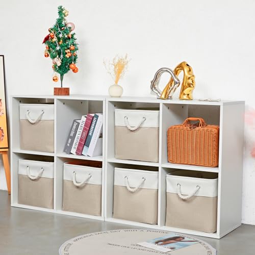 White & Beige 12x12 Inch Collapsible Cube Storage Bins - 6 Pack Organizer