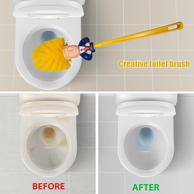 3-Piece Trump Toilet Brush Set with Holder, Funny Political Bathroom Accessory