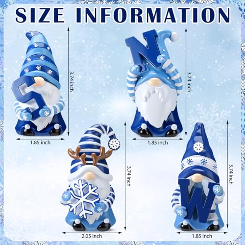 ShinyRelief 4 Pcs Resin Winter Gnome Figurines Decoration - Blue White Snow