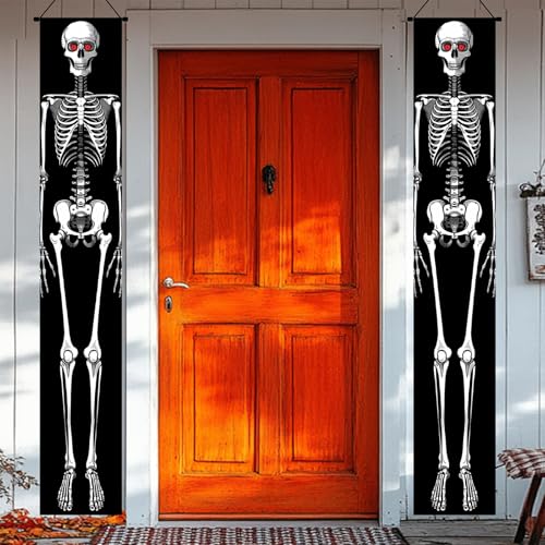 BlissYard Christmas Door Banner 12x71 Welcome Porch Sign – Skeleton Halloween Edition (Door Banner#6)