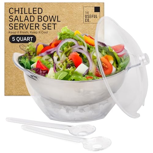 Useful Co. 5 Quart Chilled Salad Serving Bowl with Ice Chiller & Lid