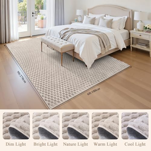 Beige 6x9 Area Rug - Washable Geometric 3D Bubble Bedroom Living Room Decor