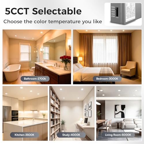 White 6-Inch 12-Pack LED Recessed Ceiling Lights with Night Light & 5 Color Temps