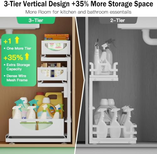 2-Pack White Under Sink Organizer 3-Tier Pull-Out Cabinet Storage