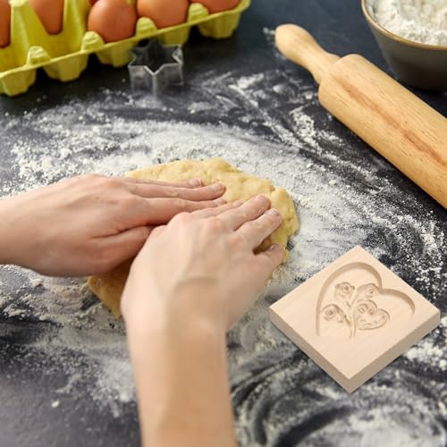 HARFINGTON Wooden Cookie Mould Christmas Tree - 3.94" x 3.15" Baking Stamp