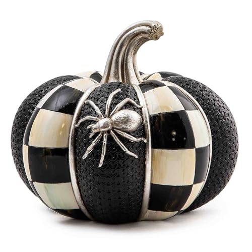 Halloween Pumpkin Decor with Spider and Checkered Pattern - Autumn Home Accent