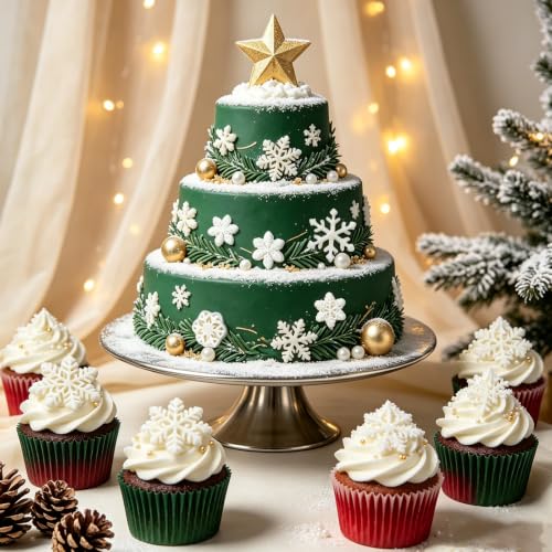 Eiyisem 7-Piece Snowflake Fondant Molds Set — Pink Silicone Cake Decorating & Candy Mliers