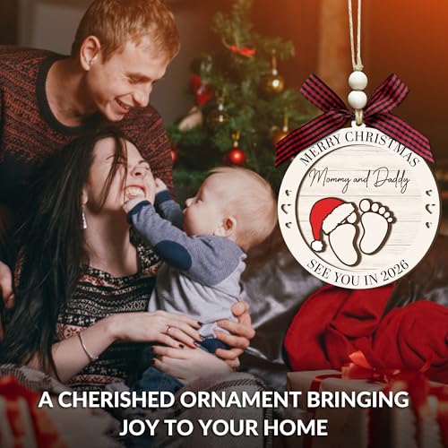 Gifts for Expecting Parents - Baby Coming Soon 2026 Ornament - Baby Pregnancy Announcement for Husband, Grandparents, Family - Pregnant Ornament 2025 - Wooden Christmas Ornament