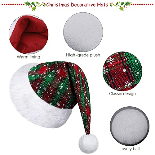 MCEAST 4 Pack Red Black Plaid Santa Hats - Christmas Party Favors, Winter Hats