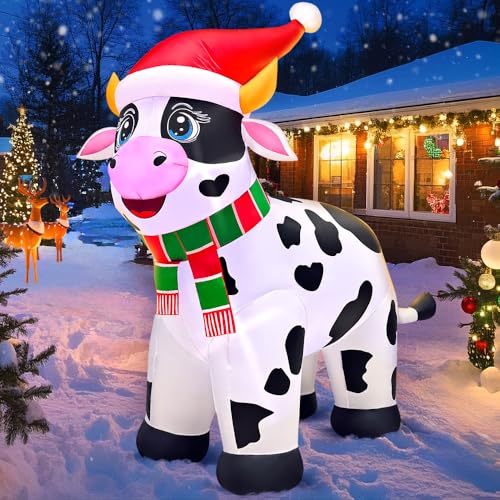 KOOY 5.6FT Christmas Inflatable Cow with LED Lights Outdoor Yard Decor