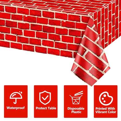 4 Pcs Red Brick Tablecloths, 51in x 86in Brick Wall Backdrop, Brick Table Covers, Brick Wall Scene Backdrop Decoration for Holiday, Birthday, Christmas, Baby Shower (4, 51'' x 86'')