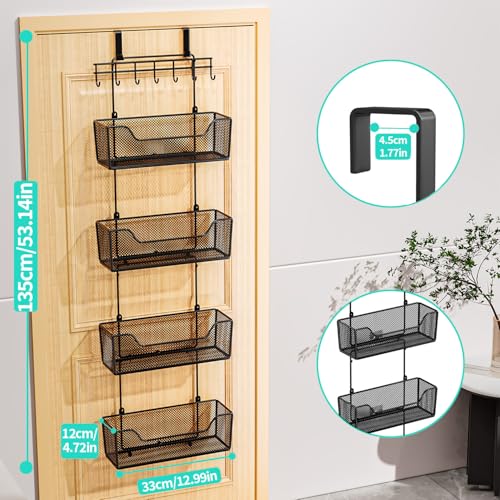 HapiRm Black Over The Door Organizer with 4 Large Metal Baskets & Adjustable Hooks