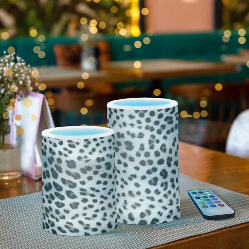 GUIJI White Leopard Print Flameless Candles with Remote Set of 2 - Battery Operated Home Decor