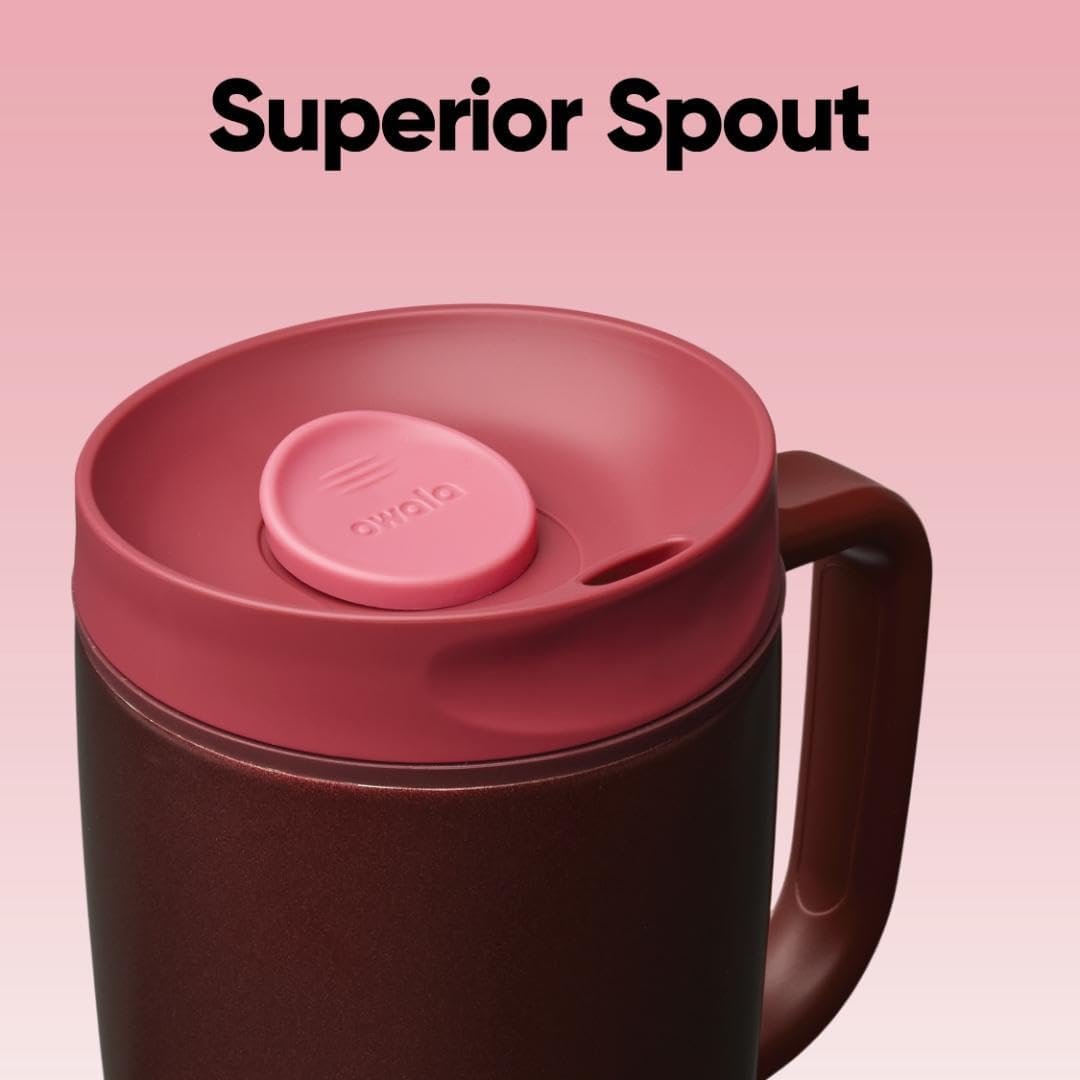 Owala SmoothSip Slider Travel Mug - 12oz Stainless Steel, 100% Leak Proof, Hot & Cold Drinks, Black Cherry