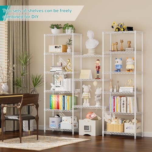 8-Tier Metal Wire Closet Shelf with Wheels, Adjustable Storage, White 12x22x74