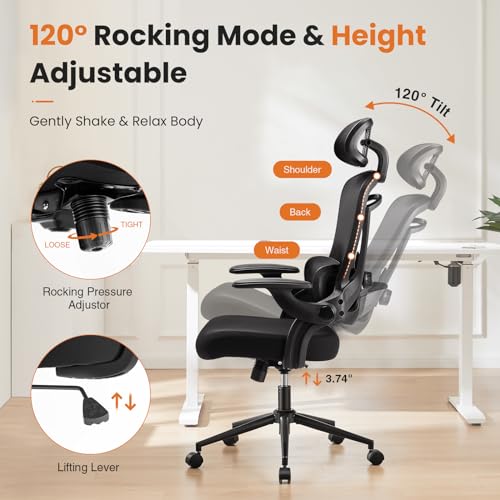 DUMOS Black Executive Mesh Office Chair, Ergonomic High Back Desk Chair