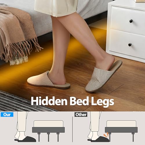 Floating Bed Frame with Smart LED Lights Queen - Modern Metal Platform Bed No Box Spring Needed