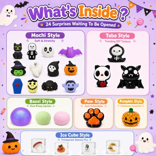 Halloween Squishy Advent Calendar for Kids - 24 Surprises, Stress Relief Toys, Funewest