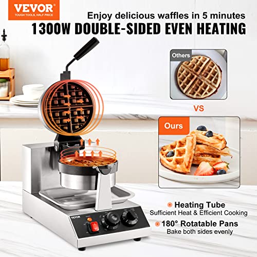 Commercial Waffle Maker 4Pcs Set, 1300W Round Non-Stick Rotatable Waffle Iron