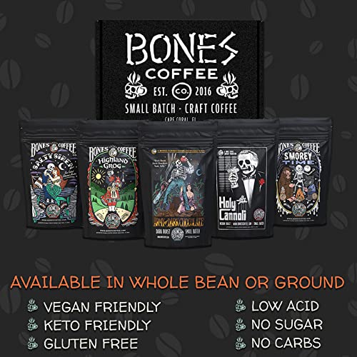Flavored Coffee Sample Pack with 5 Ground Coffees - Army of the Dark Chocolate, Holy Cannoli, Smorey Time, Highland Grog, Salty Sire - Medium Roast, Low Acid Arabica Beans, 4 oz Each