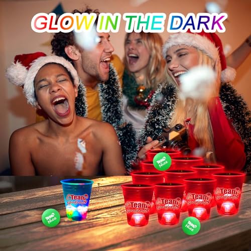 Christmas Glow Pong Set with Light-Up Cups and Balls for Holiday Party