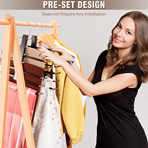 HUITEM 4 Pack Black 6-Tier Space Saving Pants Hangers - Anti-Slip Stainless Steel