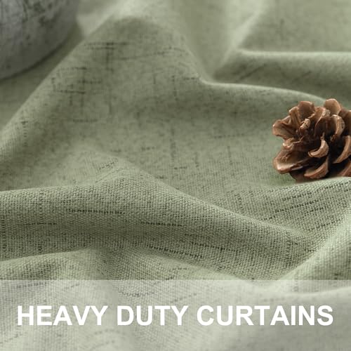 Pitalk Sage Green 2P Dark Out Curtains 52x84 in – Boho Linen Texture, Thermal Insulated