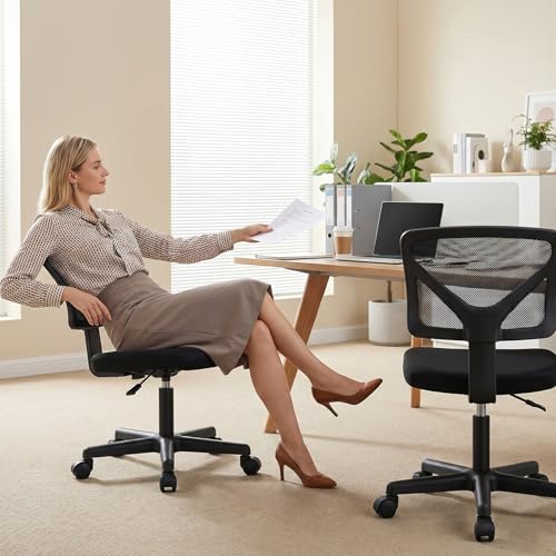 OLIXIS Black Armless Ergonomic Mesh Office Chair - Small Desk Chair, 1 Pack