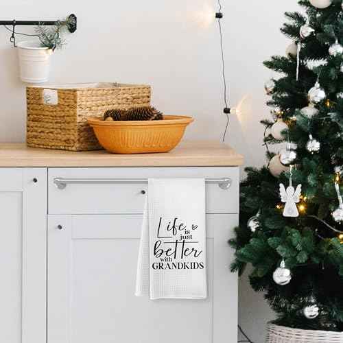 Grandma Gifts Kitchen Towels, Life is Just Better with Grandkids Dish Hand Tea Towels for Kitchen Decor, Gifts for Grandparents Grandma Grandpa from Grandkids Grandchildren, 16x24inch