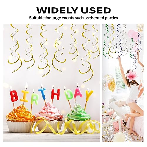 30 Pieces Hanging Swirl Party Decorations Foil Decorations Ceiling Swirl Spiral Hanging Plastic Streamer for Ceiling Birthday Graduation Wedding Celebration Baby Shower Party Supply (Gold)