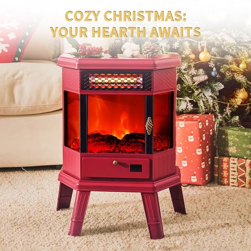 RealSmart 22-Inch Electric Fireplace Heater with 3D Flame Effect & Remote Control - Christmas Red