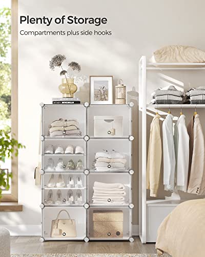 SONGMICS 8-Tier Shoe Rack with Doors - 32-Pair Storage, Cloud White & Transparent Variation