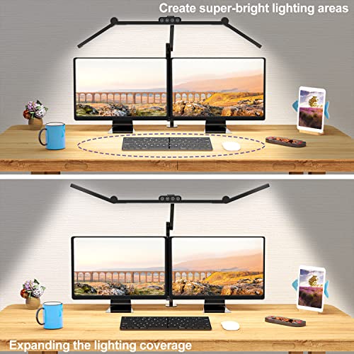 Black Led Desk Lamp with Clamp - Auto Dimming Architect Office Light, 24W Ultra Bright with Atmosphere Lighting