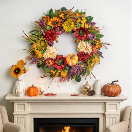 24 Inch Fall Wreath for Front Door Autumn Harvest Decor NaturalWre