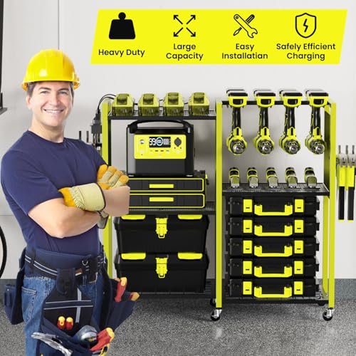 Heavy-Duty Tool Organizer Cart with Power Strip, 6-Tier Rolling Garage Storage