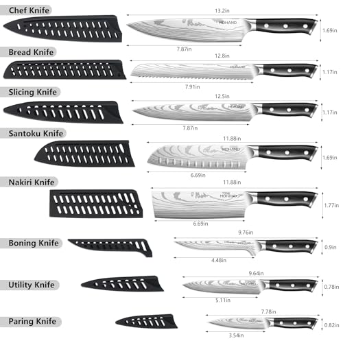 MDHAND Black Chef Knife Set with Roll Bag - Ultra Sharp Professional Kitchen Knives