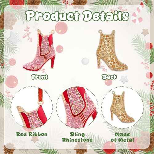 Pink High Heel Christmas Ornament 2025 Crystal High Heel Shoe Ornament for Christmas Tree Decorations Xmas Gifts for Women Girlfriend Sister Girl Mom Bestie Girlfriend Rhinestone Xmas Ornament