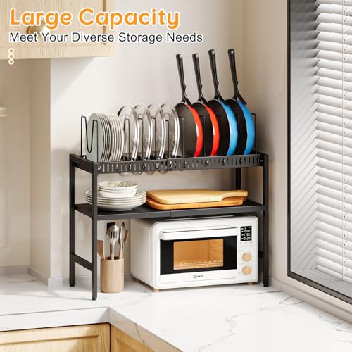 Cottage Charm Black 2-Tier Expandable Pot and Pan Organizer for Kitchen Cabinets