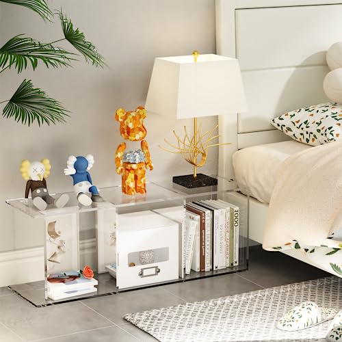 Invisibiliter Clear Acrylic 3-Tier Bookcase - 31.5 Inch Tall Floor Standing Shelf, Modern Display Storage for Home & Office