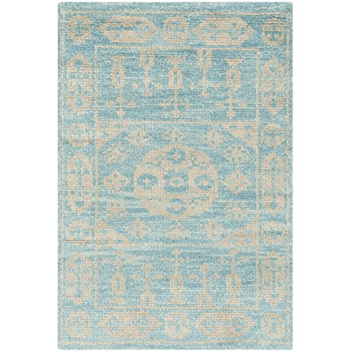 SAFAVIEH Kenya Collection Accent Rug - 2' x 3', Ivory & Blue, Hand-Knotted Oriental Medallion Wool, Ideal for High Traffic Areas in Entryway, Living Room, Bedroom (KNY638A)