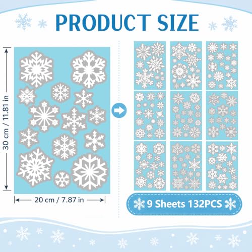 MDDRUIQI White Christmas Snowflake Window Clings - 9 Sheets, 132 Decals