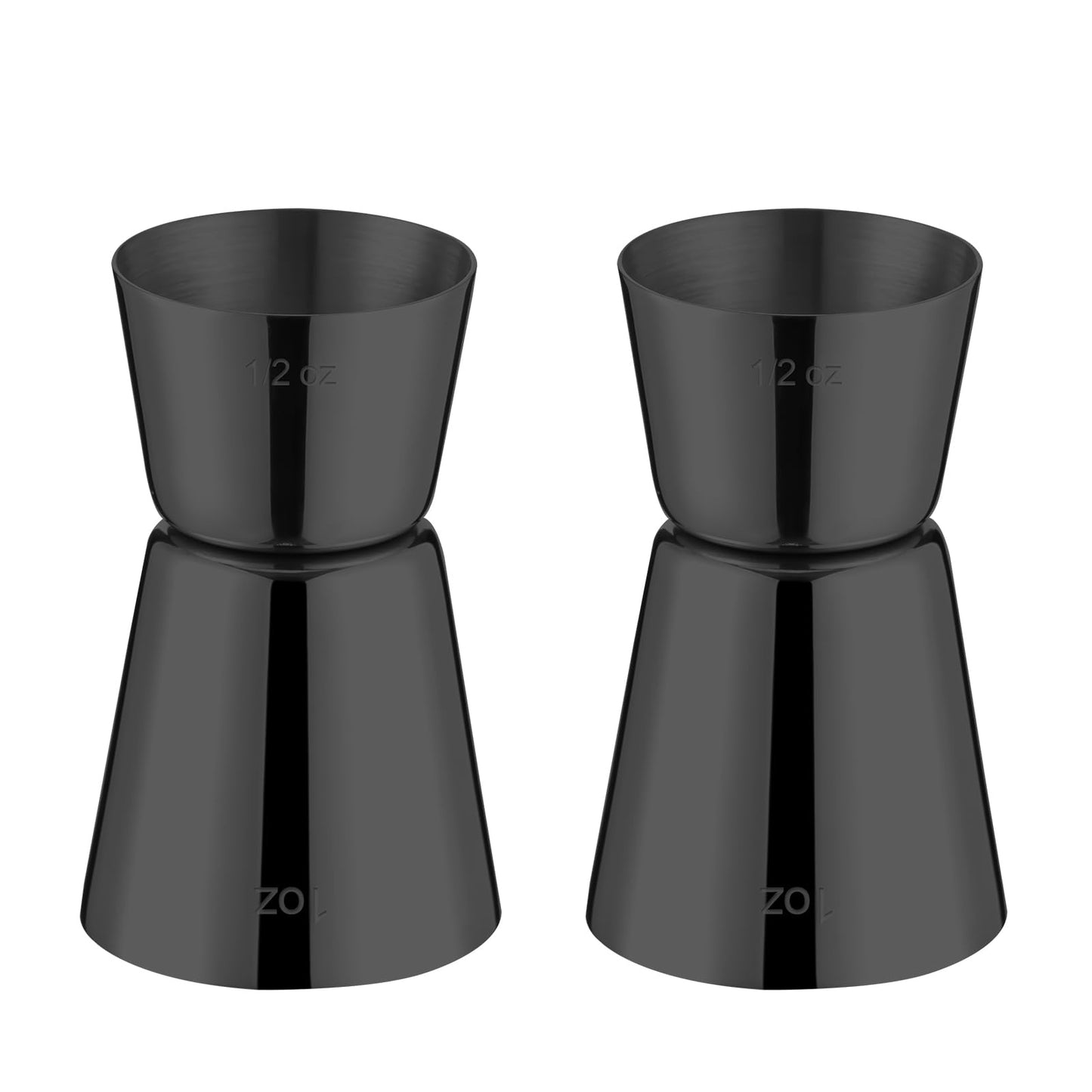 Briout Jigger for Bartending, 2 Pcs Double Cocktail Jigger Japanese Premium 304 Food Grade Stainless Steel Jigger 1 OZ 1/2 OZ, Flat Edge Black