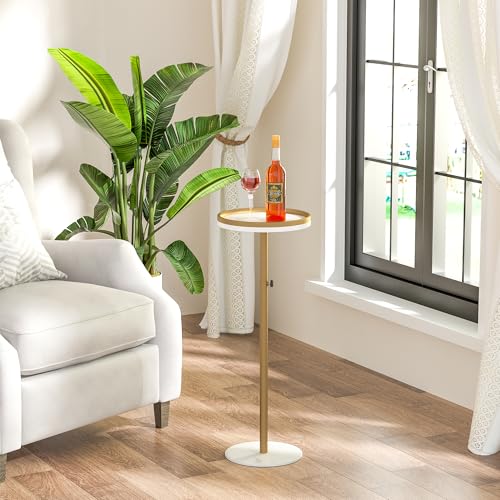 Small Gold Drink Side Table with White Variant - Adjustable & Space Saving