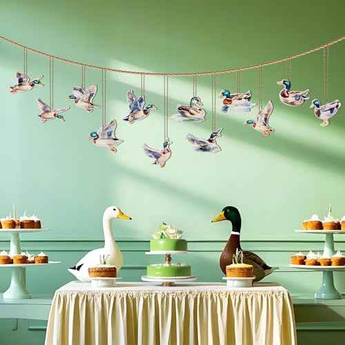 24 PCS Mallard Duck Theme Hanging Ornaments Wooden, Duck Hunting Wood Cutouts Hanging Pendant Home Ceiling Decor, Lucky Duck Birthday Baby Shower Party Christmas Tree Decorations
