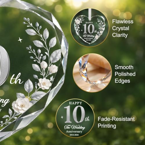 Chrifansi White 10th Anniversary Heart Glass Ornament - Wedding Keepsake 2026