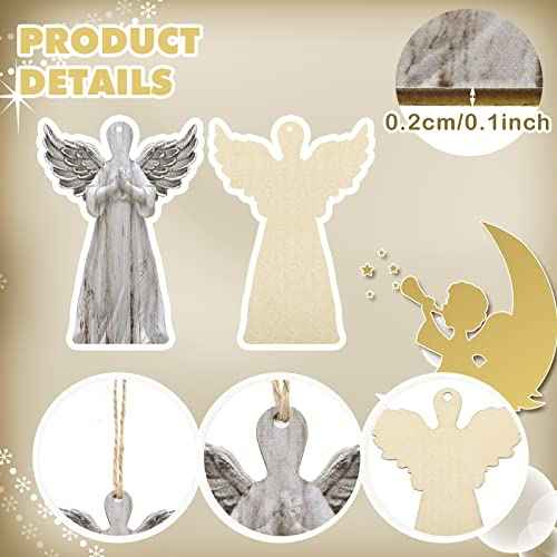 Gerrii 40 Pieces Christmas Wood Angel Ornaments Christmas Tree Decorations Farmhouse White Rustic Hanging Ornaments for Crafts Gift Office Fireplace Wreath Holiday Party Decor