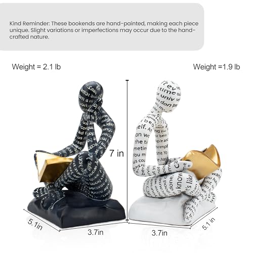 BANOMII Heavy Duty Readers Bookends for Shelves - Modern Black & White Decor